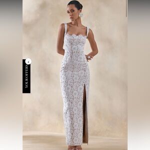 Club London ZARISSE White Lace Square-Neck Maxi Dress